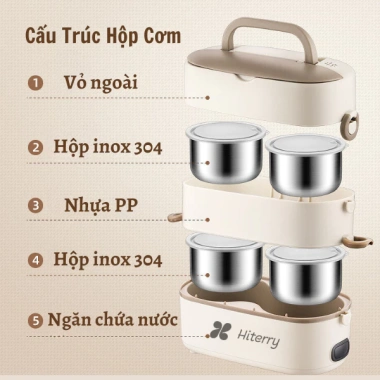 Hộp cơm cắm điện đa năng 2 tầng 4 ngăn giữ nhiệt – cao cấp, hâm nóng nhanh cho văn phòng & du lịch, giá 268k