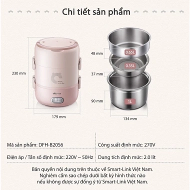 Hộp Cơm Điện Cầm Tay Bear DFH-B20S6 Đa Năng - Chính Hãng, Bảo Hành 18 Tháng, Giá 579.000 VND 5