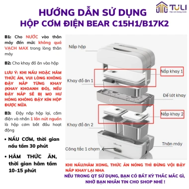 Hộp cơm điện cầm tay mini Bear DFH-B17K2 1.5L 270W - Tiện cho cá nhân, văn phòng, BH 18 tháng, 564.000₫