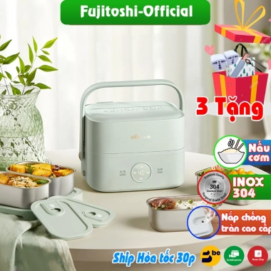 Hộp cơm điện Fujitoshi W68T 1-2 tầng, nấu cơm hâm nóng, tặng đồ, 445.000₫