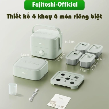 Hộp cơm điện Fujitoshi W68T 1-2 tầng, nấu cơm hâm nóng, tặng đồ, 445.000₫