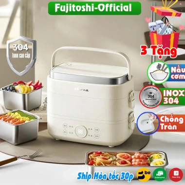 Hộp cơm điện Fujitoshi W68T 1-2 tầng, nấu cơm hâm nóng, tặng đồ, 445.000₫