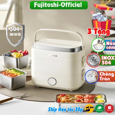 Hộp cơm điện Fujitoshi W68T 1-2 tầng, nấu cơm hâm nóng, tặng đồ, 445.000₫