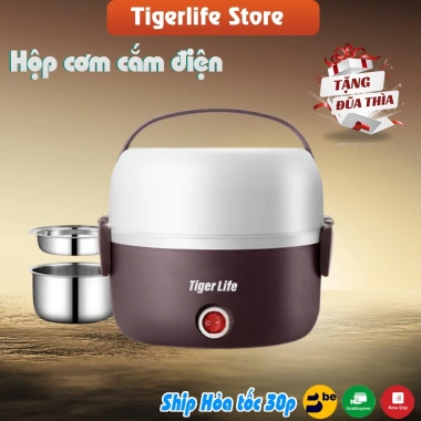 Hộp cơm điện Tigerlife 2‑3 tầng 2.025, nấu cơm, hâm nóng, giữ nhiệt, kèm túi đầu thìa - Giá chỉ 269k