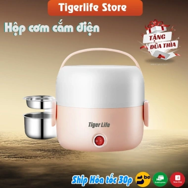 Hộp cơm điện Tigerlife 2‑3 tầng 2.025, nấu cơm, hâm nóng, giữ nhiệt, kèm túi đầu thìa - Giá chỉ 269k