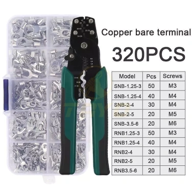 Hộp cos 320 chiếc - Đầu cuối nối dây, cos tròn, cos Y, kìm bấm cos - Giá 72.750₫