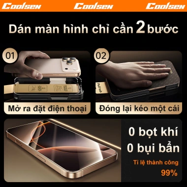 Hộp dán màn hình kiểu sách Dán 1 giây, kính cường lực cho iPhone 11‑17 Pro Max & 17 Air