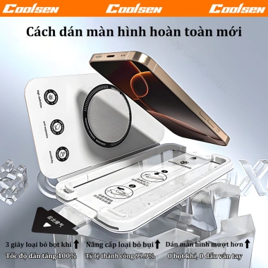 Hộp dán màn hình kiểu sách Dán 1 giây, kính cường lực cho iPhone 11‑17 Pro Max & 17 Air