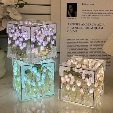 Hộp Đèn Hoa Tulip Handmade Đa Năng Gương Soi Trang Trí Nội Thất Giá 62.000 VND