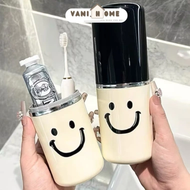 Hộp đựng bàn chải du lịch cao cấp hình mặt cười, chia ngăn tiện lợi, nắp 2in1 làm cốc súc miệng – 59.000₫