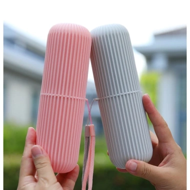 Hộp đựng bàn chải du lịch đa năng có nắp, kèm cốc nước súc miệng và ống kem đánh răng, tiện lợi cho mọi chuyến đi