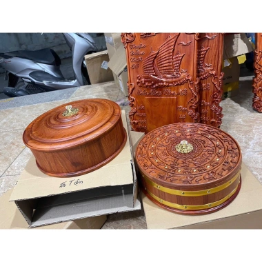 Hộp đựng bánh kẹo tròn đồng gỗ hương Đồ Gỗ Mạnh Nam - Giảm giá 490.000₫