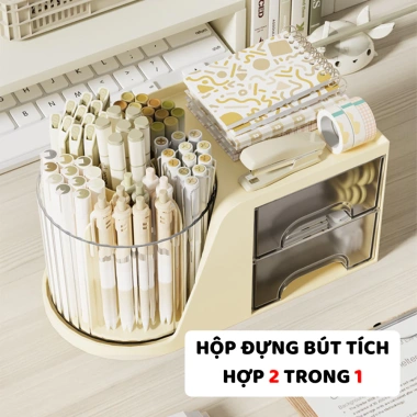 Hộp Đựng Bút 2in1 Thiết Kế Đa Năng - Khay Ngăn Kéo + Ống Bút Xoay 360 - 74.900 VND