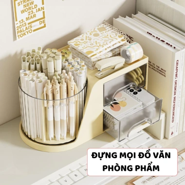 Hộp Đựng Bút 2in1 Thiết Kế Đa Năng - Khay Ngăn Kéo + Ống Bút Xoay 360 - 74.900 VND