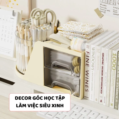 Hộp Đựng Bút 2in1 Thiết Kế Đa Năng - Khay Ngăn Kéo + Ống Bút Xoay 360 - 74.900 VND