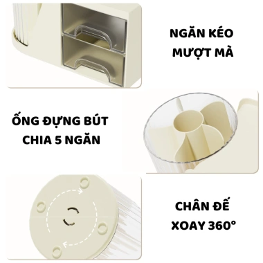 Hộp Đựng Bút 2in1 Thiết Kế Đa Năng - Khay Ngăn Kéo + Ống Bút Xoay 360 - 74.900 VND