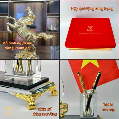 Hộp Đựng Bút Pha Lê TAMU Đáo Thành Công - Đồng mạ vàng, Pha lê K9 cao cấp, Quà lưu niệm - Giá ưu đãi 1.237.499 VNĐ 3