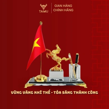 Hộp Đựng Bút Pha Lê TAMU Đáo Thành Công - Đồng mạ vàng, Pha lê K9 cao cấp, Quà lưu niệm - Giá ưu đãi 1.237.499 VNĐ 5