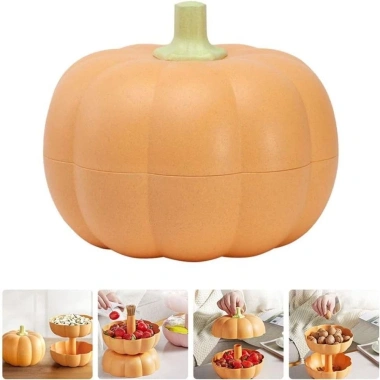 Hộp đựng đồ ăn nhẹ bí ngô, khay kẹo 2 lớp chống bụi, xoay 360°, xếp chồng – 57.200₫ 4
