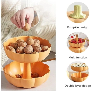 Hộp đựng đồ ăn nhẹ bí ngô, khay kẹo 2 lớp chống bụi, xoay 360°, xếp chồng – 57.200₫ 8