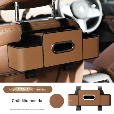 Hộp Đựng Đồ Đa Năng 4in1 Ô Tô - Da + ABS, Khăn Giấy, Bình Nước, Giá Đỡ, Móc Treo - 98k