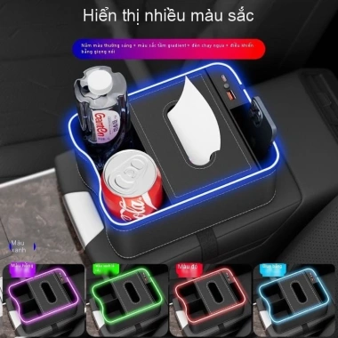 Hộp Đựng Đồ Đa Năng Bệ Tỳ Tay, Hộp Giấy Ăn Có Đèn LED, Cổng Sạc Type‑C & USB – Giá 120.000₫
