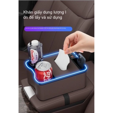 Hộp Đựng Đồ Đa Năng Bệ Tỳ Tay, Hộp Giấy Ăn Có Đèn LED, Cổng Sạc Type‑C & USB – Giá 120.000₫