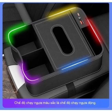 Hộp Đựng Đồ Đa Năng Bệ Tỳ Tay, Hộp Giấy Ăn Có Đèn LED, Cổng Sạc Type‑C & USB – Giá 120.000₫