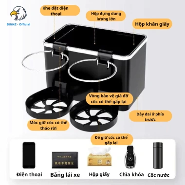 Hộp đựng đồ đa năng ô tô BINKE BLS-004 - Gắn bệ tỳ cho khăn giấy, chai nước, đồ cá nhân, tiện lợi, giảm giá 59k