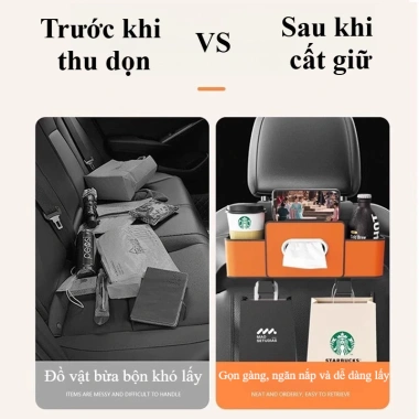 Hộp đựng đồ đa năng treo tường sau ghế ô tô - Da cao cấp, kèm móc treo và khay
