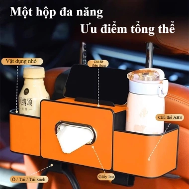 Hộp đựng đồ đa năng treo tường sau ghế ô tô - Da cao cấp, kèm móc treo và khay