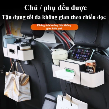 Hộp đựng đồ đa năng treo tường sau ghế ô tô - Da cao cấp, kèm móc treo và khay