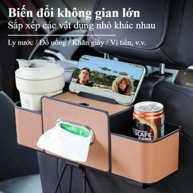 Hộp đựng đồ đa năng treo tường sau ghế ô tô - Da cao cấp, kèm móc treo và khay 6 Hộp đựng đồ đa năng treo tường sau ghế ô tô - Da cao cấp, kèm móc treo và khay 6