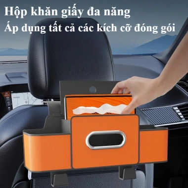 Hộp đựng đồ đa năng treo tường sau ghế ô tô - Da cao cấp, kèm móc treo và khay 8 Hộp đựng đồ đa năng treo tường sau ghế ô tô - Da cao cấp, kèm móc treo và khay 8