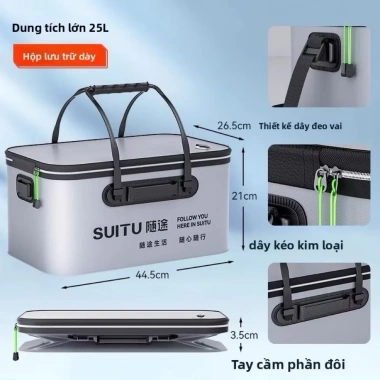 Hộp đựng đồ gấp gọn 25L chống nước - Thùng câu cá, xô xe hơi, giảm còn 199k