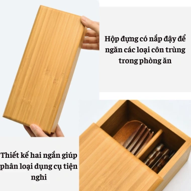 Hộp đựng đũa thìa tre có nắp đậy An toàn tiện lợi cho nhà hàng quán ăn