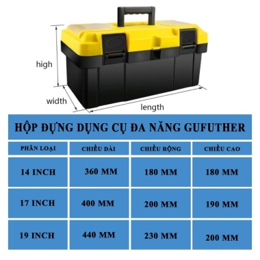 Hộp đựng dụng cụ Gofuther 14/17/19 inch - Thùng 2 tầng nhựa PP bền, giảm giá 103.500