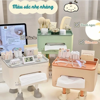 Hộp đựng giấy ăn có giá đỡ điện thoại, ngăn đa năng, 4 chân dễ thương - chỉ 99.000₫ 2