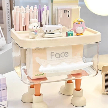Hộp đựng giấy ăn có giá đỡ điện thoại, ngăn đa năng, 4 chân dễ thương - chỉ 99.000₫ 4
