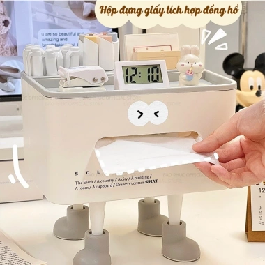 Hộp đựng giấy ăn có giá đỡ điện thoại, ngăn đa năng, 4 chân dễ thương - chỉ 99.000₫ 5