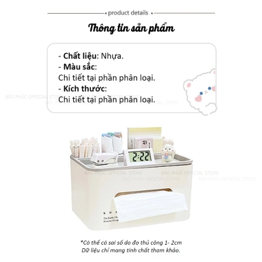 Hộp đựng giấy ăn có giá đỡ điện thoại, ngăn đa năng, 4 chân dễ thương - chỉ 99.000₫ 9