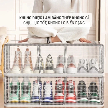 Hộp Đựng Giày Gấp Gọn HERO PVC Dày, Khung Thép Bền, Khóa Kéo Chống Bụi & Côn Trùng 4