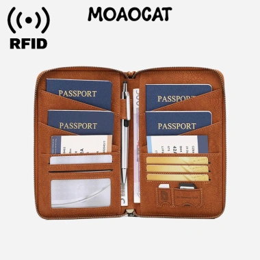 Hộp đựng hộ chiếu RFID chặn - Ví du lịch dây kéo dài, giữ vé & tài liệu, giảm còn 293.933đ