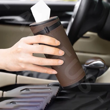Hộp Đựng Khăn Giấy Hình Trụ Da Đen Cho Xe Hơi - Giá Đỡ 187.572 VND Giảm Giá