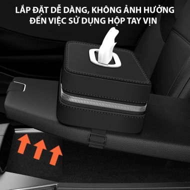 Hộp Đựng Khăn Giấy Ô Tô Da Nappa Cao Cấp, Khóa Kéo Tiện Lợi, Treo Xe Sang Trọng - Giá 158.000₫ 5
