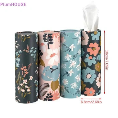 Hộp đựng khăn giấy ô tô PlumHOUSE họa tiết hoa - Hình trụ du lịch, giá đỡ cốc, phù hợp bàn nhà VN, giá 47.410₫ 5