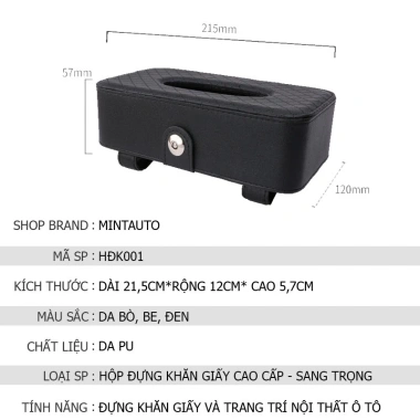 Hộp Đựng Khăn Giấy Xe Hơi Bọc Da Cao Cấp - Lịch Sự, Dễ Dùng, Tặng Khăn Giấy