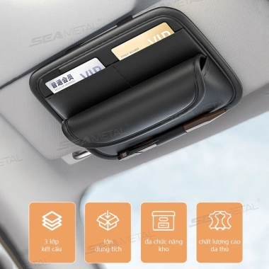 Hộp Đựng Mắt Kính 2 Ngăn SEAMETAL Bằng Da Đa Năng - Gắn Tấm Che Nắng Xe Hơi