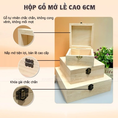 Hộp Đựng Quà Gỗ Cao Cấp 6cm Có Khóa và Bản Lề Chắc Chắn - Sang Trọng Đa Size
