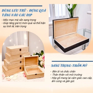 Hộp Đựng Quà Gỗ Cao Cấp 6cm Có Khóa và Bản Lề Chắc Chắn - Sang Trọng Đa Size